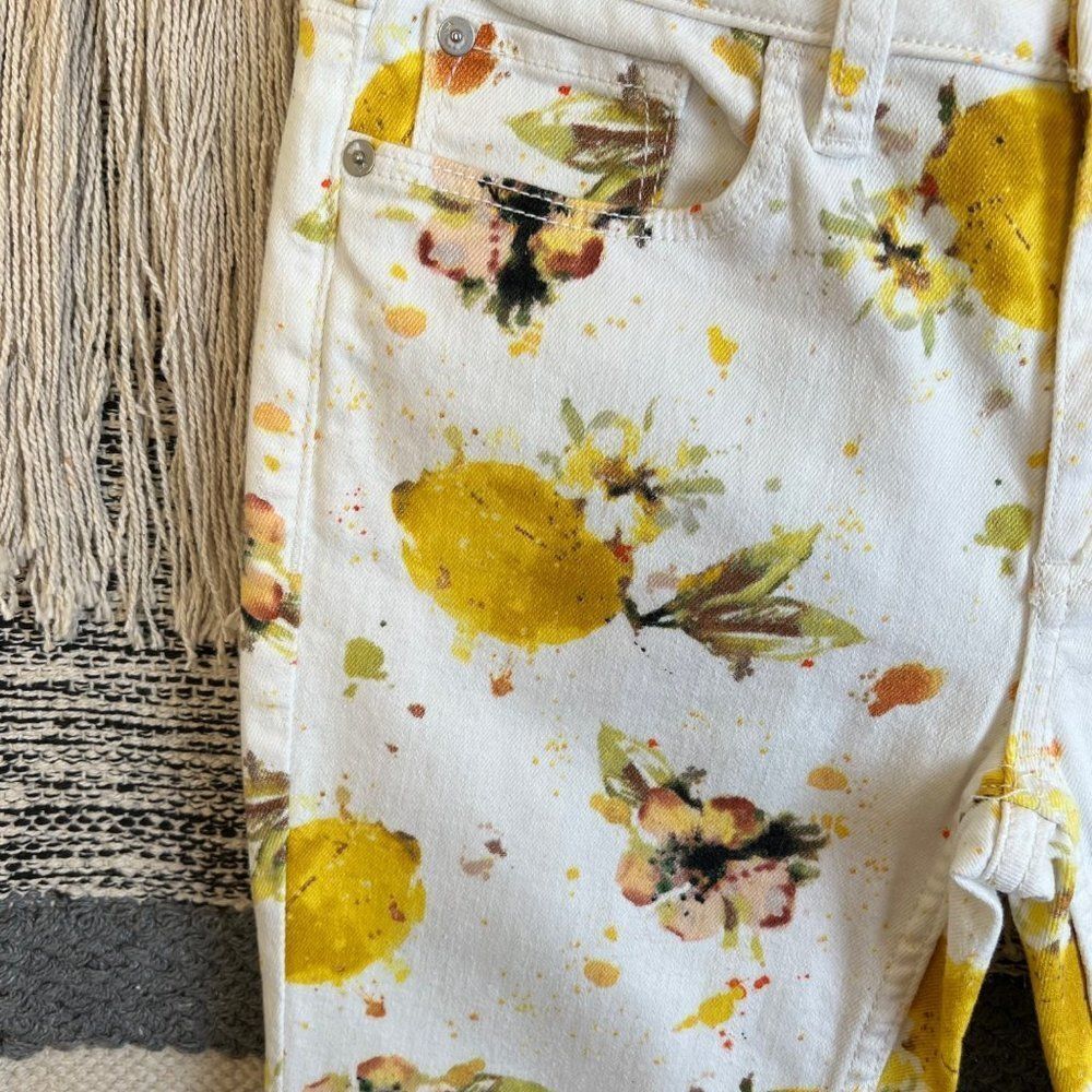 Anthropologie Pilcro High-Rise Bootcut Lemon Grove Print White Jeans Size 26 - Picture 9 of 10